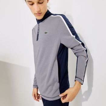 Lacoste SPORT Zip Stand-Up Collar Stretch Golf Sweatshirt - Mikiny Pánské Šedé / Tmavě Blankyt Blank